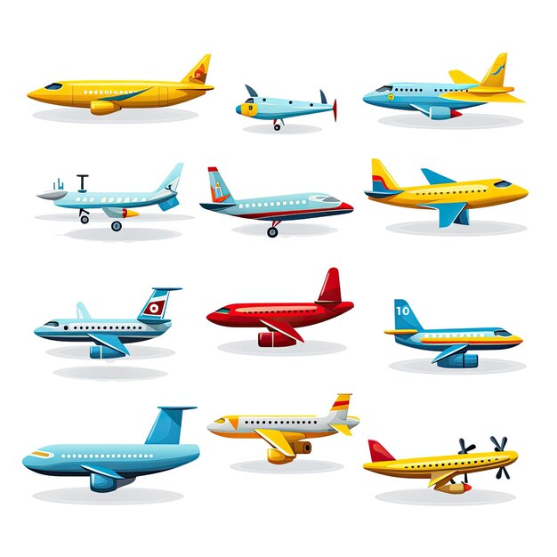 Photo airplane icons set collection of aircrafts isolated on white background vector illustration