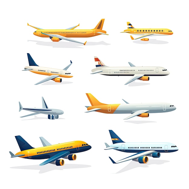 Фото Набор икон самолетов коллекция самолетов, изолированных на белом фоне векторная иллюстрация