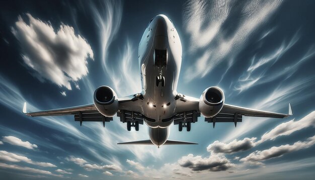 写真 良い天気で空を飛ぶ飛行機