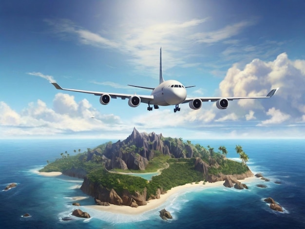 Airplane is flying over islands