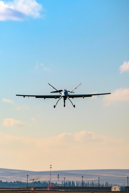 Photo an airplane is flying low in the sky