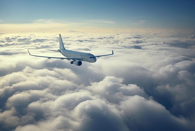 Foto un aereo sta volando vicino a un sacco di nuvole nello stile di ricoh ff9d