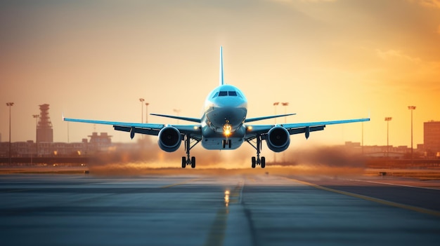 airplane landing in the airport