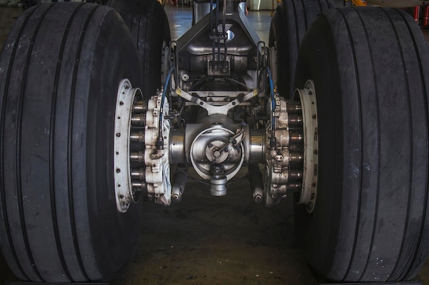 Airplane landing gear detail view green filter applied