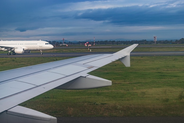 Airplane landing on the runway at the airport