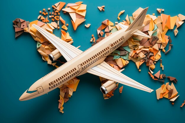 airplane made of paper on paper world map