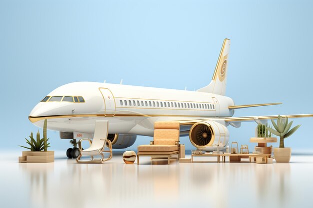 airplane model on a blue background 3d illustration3d rendering