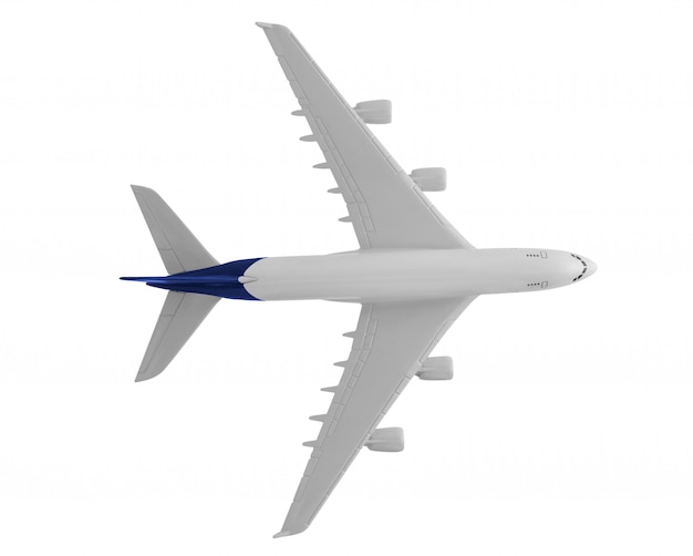 Airplane model with blue color on tail isolated on white background