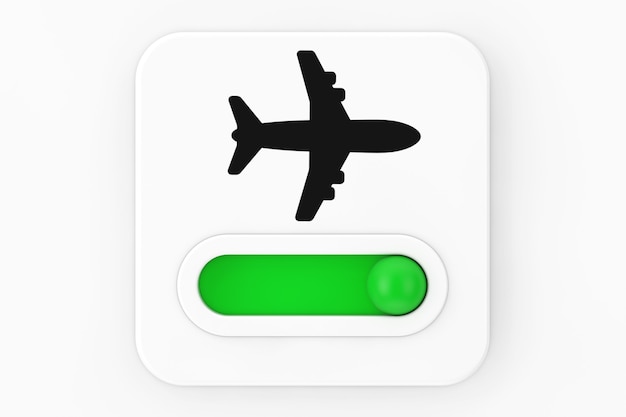 Photo airplane on off mode toggle switch icon on a white background. 3d rendering