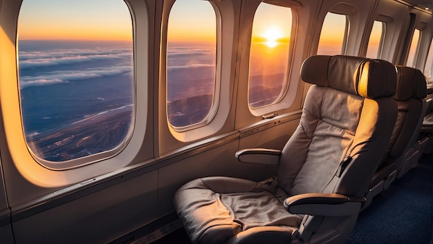 Photo an airplane seat with a view of the sunset