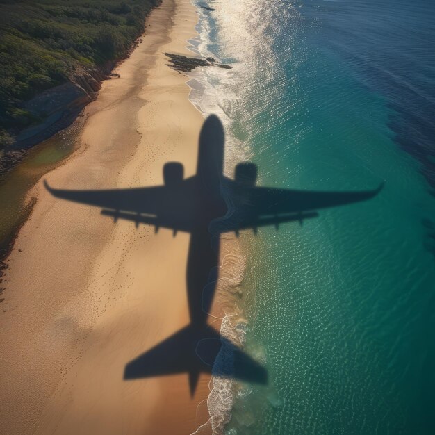 Photo airplane shadow on beach