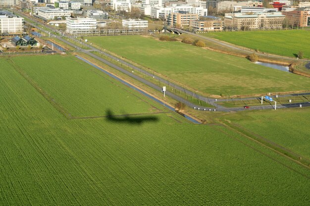 Airplane silhouette while landing