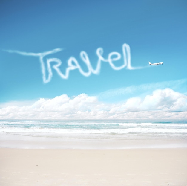 Airplane in the sky drawing word travel