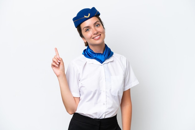 Airplane stewardess caucasian woman isolated on white background showing and lifting a finger in sign of the best