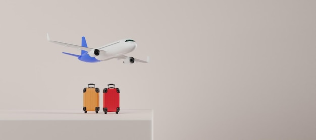 Airplane And Suitcases 3d Render