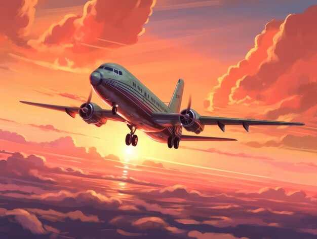 Airplane at sunset ai generated