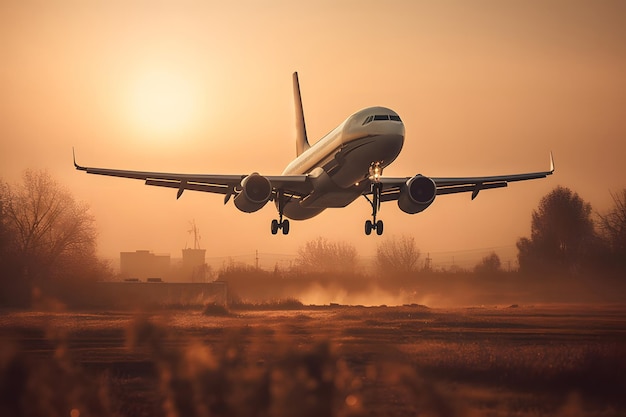 夕暮れの飛行機 ジェネレーティブ・AI