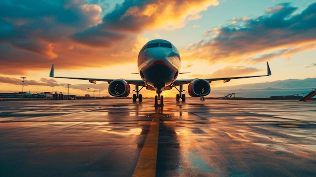 airplane at sunset