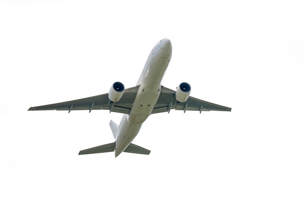 Airplane takes off from international airport isolated on white