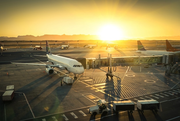 Photo airplane at the terminal gate ready for takeoff