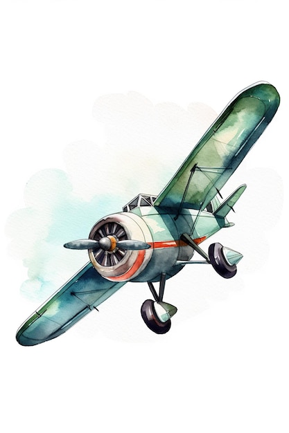 Airplane toy watercolor clipart cute isolated on white background with Generative AI