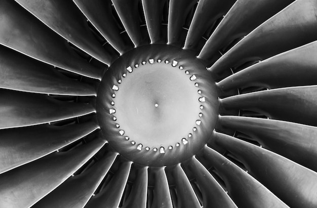 Airplane turbine with blades in a circle closeup