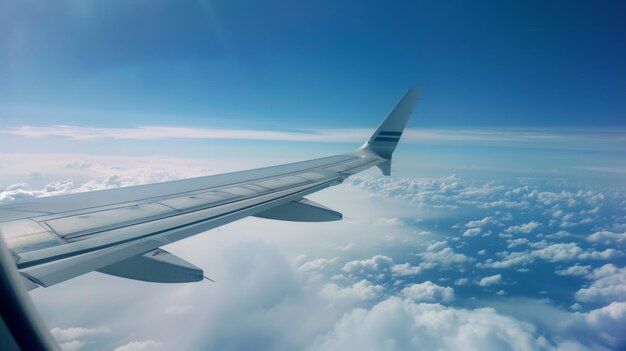 Airplane Wing Soaring Above the Clouds Generative AI