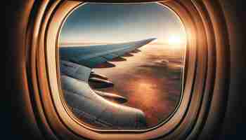 Photo airplane wing sunrise flight adventure awaits