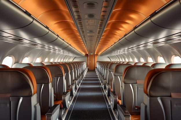 An airplane with orange seats and the word air on the side