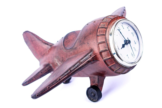 Photo airplane wooden clock travel ideas isolate