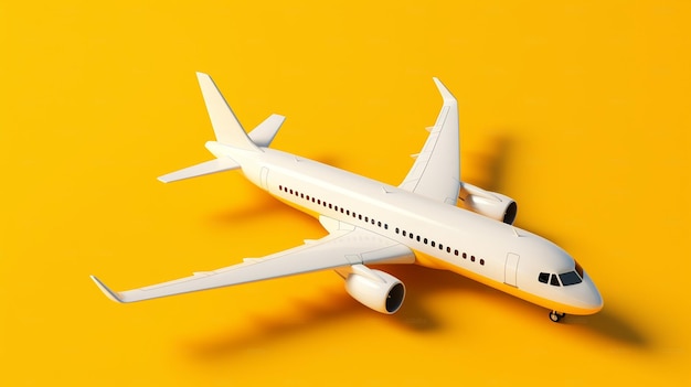 Самолет на желтом фоне концепция путешествия авиация боинг обои 3d рендеринг самолета аэропорта