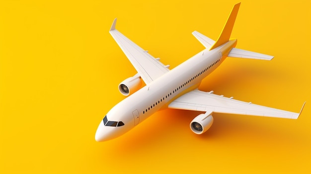 Airplane on yellow background travel concept aviation boing wallpaper 3d rendering airport plane