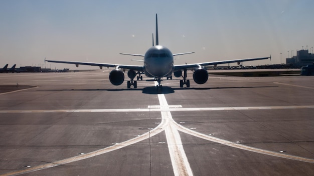 Airplanes lined up before departure.