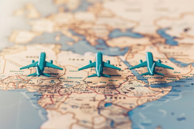 Photo airplanes on the map travel concept logistics concept