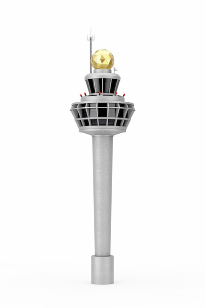 Airport Air Traffic Control Tower Building On A White Background. 3d Rendering