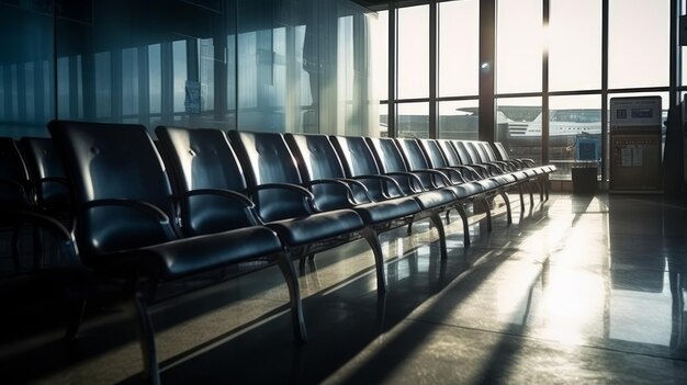 Airport bench in boarding lounge Generative ai