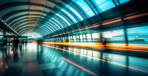 Airport building international terminal rushing people to land blurred background AI generated image