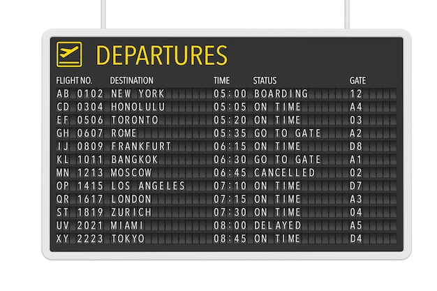 Фото Таблица вылетов аэропорта на белом фоне