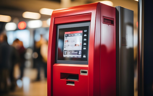 Airport interior with selfservice terminal for check in