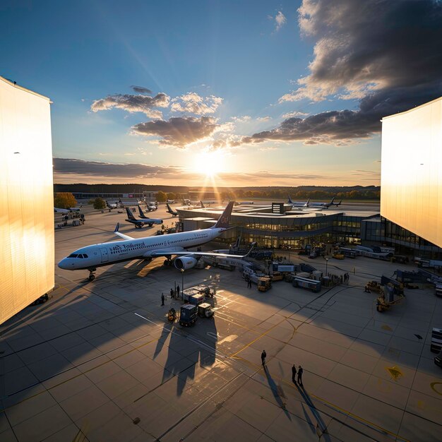 Foto percorso dell'aeroporto e piano con vista sulla città