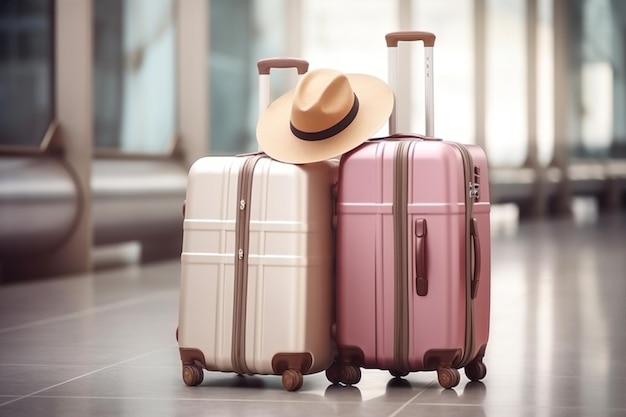 Airport reis reiziger hoed koffer reis zon levensstijl bagage transport vakantie bagage