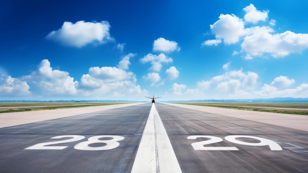 Foto pista di atterraggio numero 28 dell'aeroporto e decollo dell'aereo