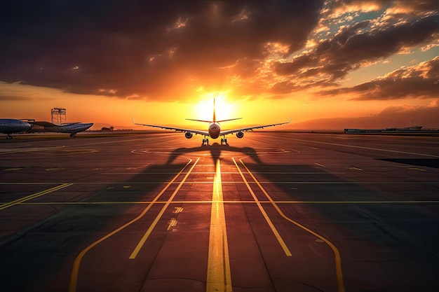 Airport Runway Sunset Dramatische en serene luchtvaartscène