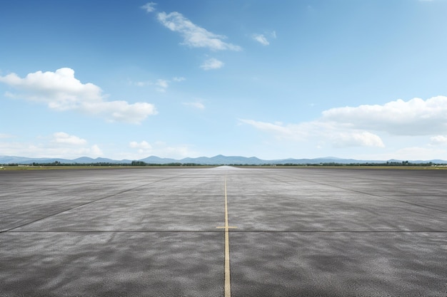 Взлетно-посадочная полоса аэропорта с голубым небом и горным фоном Ai Generated