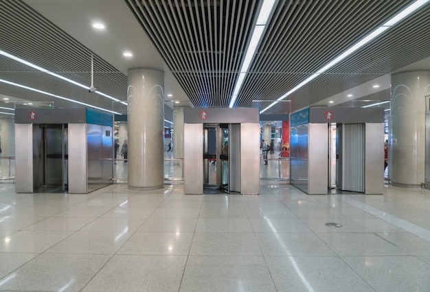 Airport security check point with metal detector