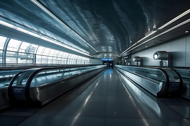 Airport terminal escalator Neural network AI generated