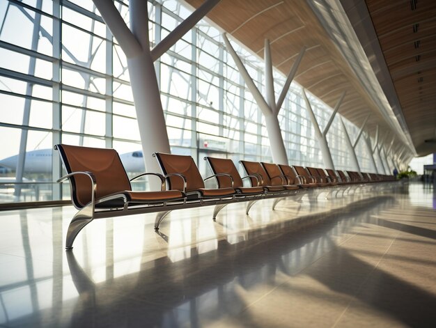 Foto terminal dell'aeroporto senza persone sullo sfondo un terminal vuoto lounge di imbarco