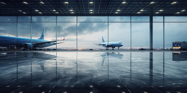 Airport where an aircraft stands poised on the tarmac ready to embark on its journey patiently awaiting the passengers who will soon fill its seats and bring life to its anticipation Generative AI