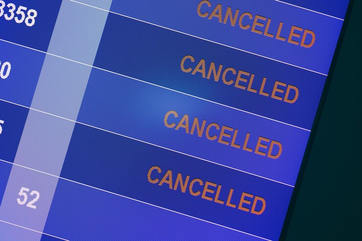 Photo airpot flight boarding schedule show cancel stop flying travel problem display