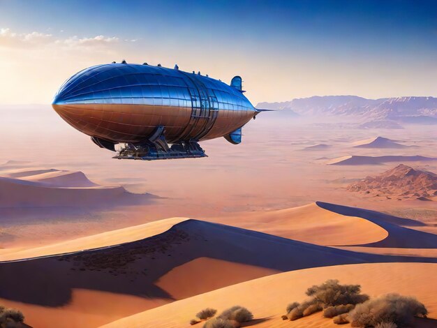 Airship flies over the desert